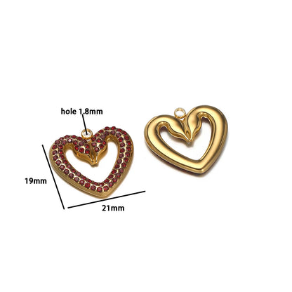Wholesale Stainless Steel Gold Plated Two Snakes Colored Zircon Hollow Heart Charm Pendant for Necklace Jewelry Making