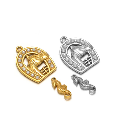 5pcs/bag Gold Plated Stainless Steel Horse Sea Horse Pearl Charm Pendant for DIY Jewelry Necklace Making
