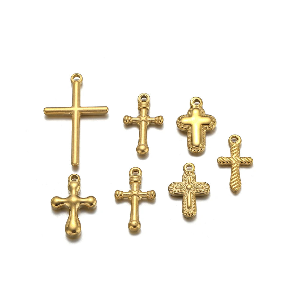 New Arrival Stainless Steel 18k PVD Gold Plated Cross Charm Pendant for Women Jewelry Necklace Making
