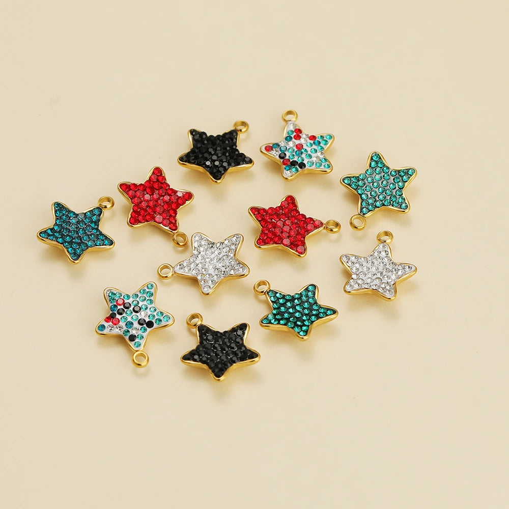 Trendy Handmade Stainless Steel 18K Gold Plated  Fashion Colorful Zircon Star Charm Pendant for Jewelry Necklace Making