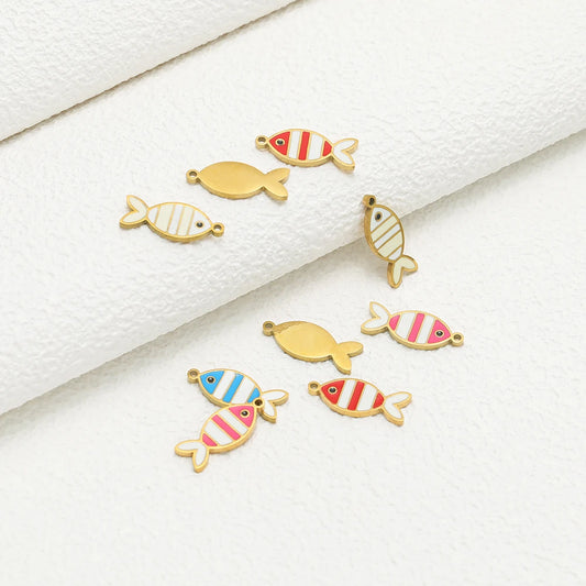 Fashion 18k Gold Plated Stainless Steel Oil-dripping Colorful Fish Charm Pendant for DIY Necklace Jewelry Making Accessories