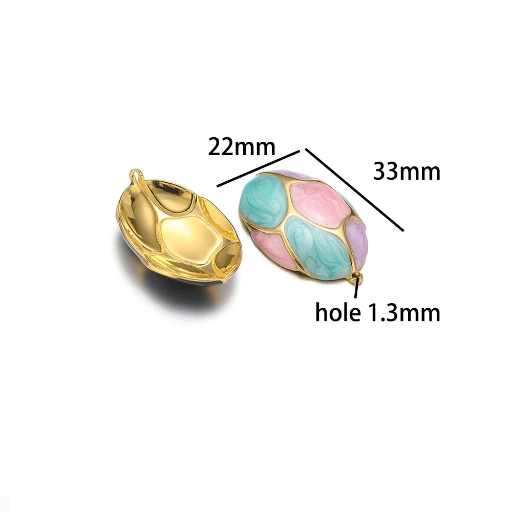 Newest 18k Gold Plated Stainless Steel Color Matching Hollow Oval Enamel Charms Pendant for Jewelry Necklace Earrings Making