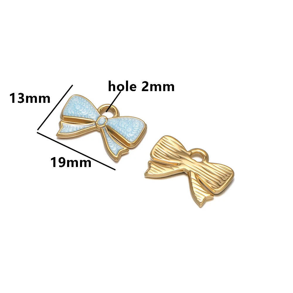 High Quality 18k Gold Plated Stainless Steel Enamel Bowknot Pendant for DIY Handmade Necklace Earrings Jewelry Making