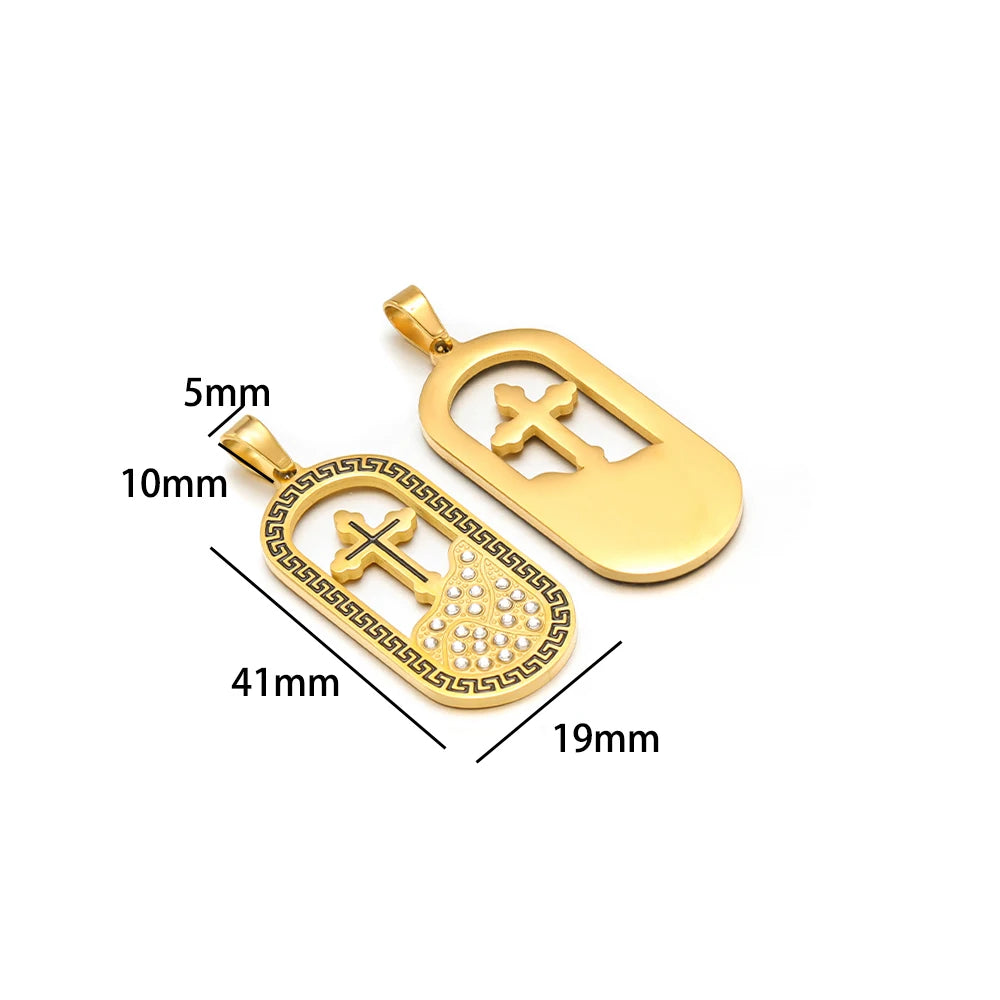Unisex Stainless Steel Gold Plated Zircon Enamel Square Cross Charm Pendant for DIY Jewelry Making Wholesale