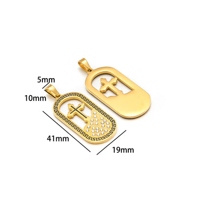 Unisex Stainless Steel Gold Plated Zircon Enamel Square Cross Charm Pendant for DIY Jewelry Making Wholesale