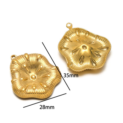 18k Gold Plated Stainless Steel Embossed Heart Water Drop Round Leaf Charm Pendant for DIY Jewelry Making Jewelry Findings