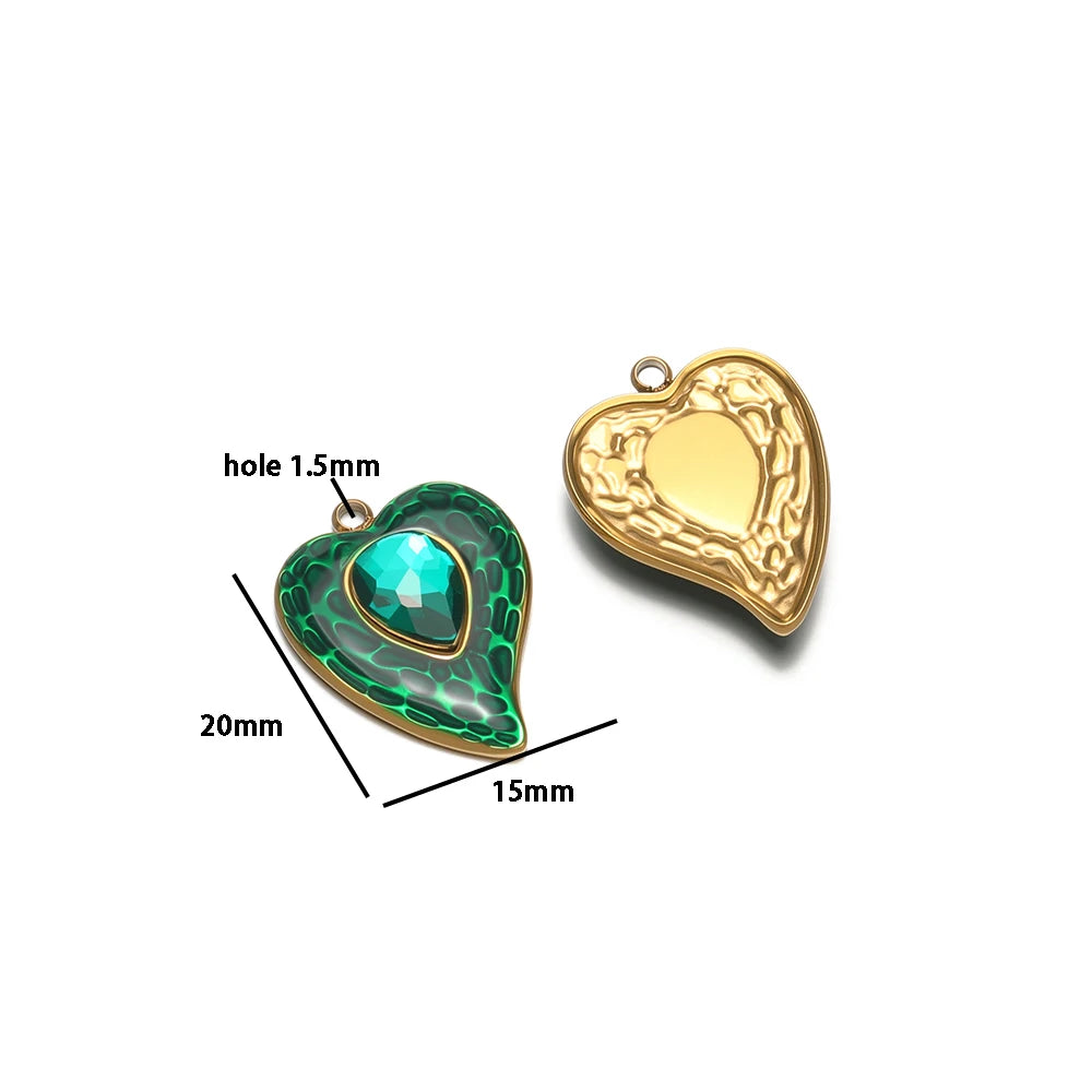 New Fashion Stainless Steel 18k Gold Plated Enamel Heart Zircon Charm Pendant for Diy Jewelry Making Wholesale