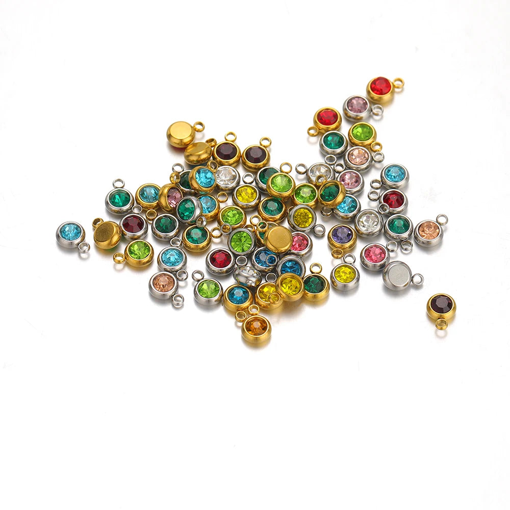 Hot Sale Colorful Pendant 304 Stainless Steel 18k Gold Plated 6mm Crystal Bead Charm Pendants for DIY Necklace Bracelet Making