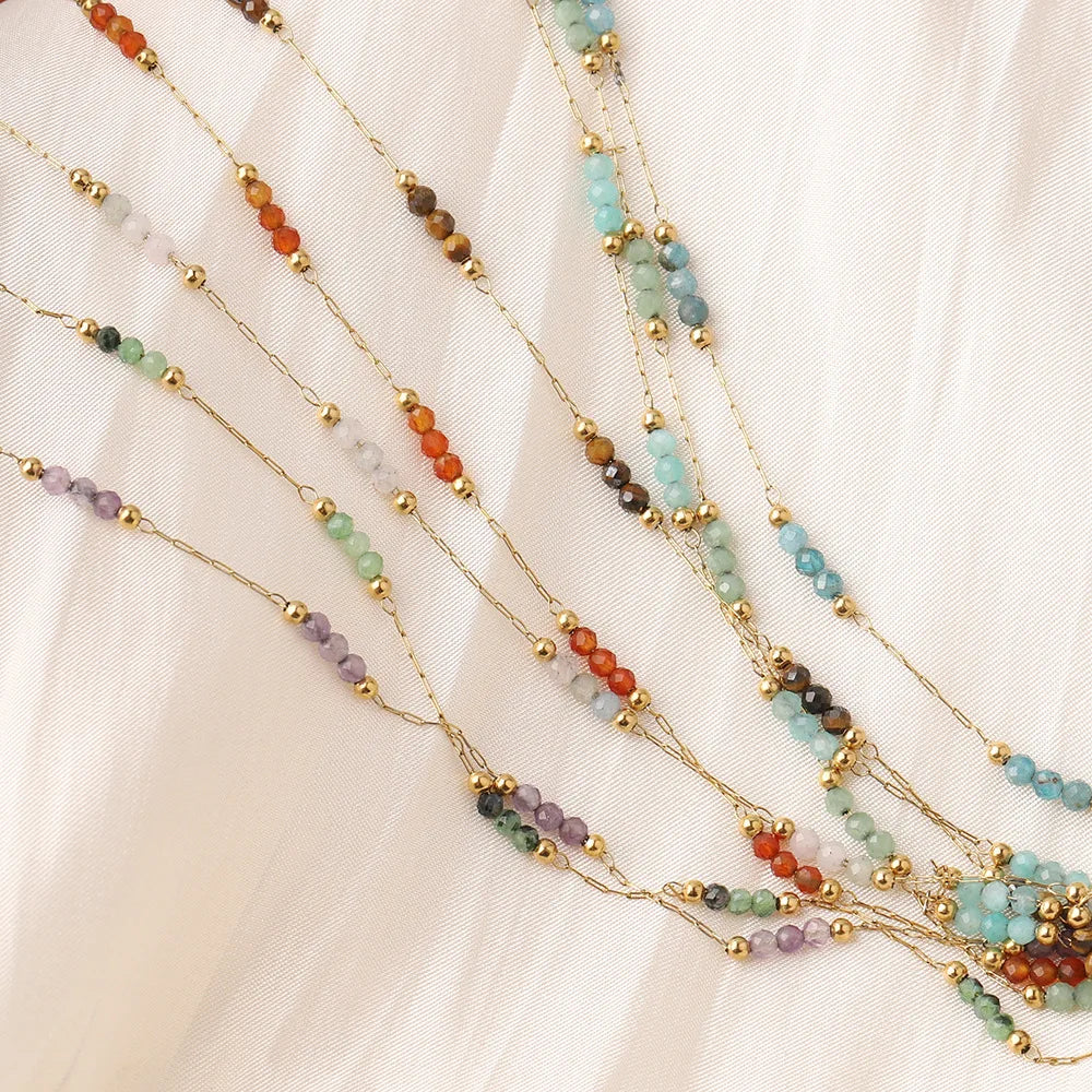 E250 Summer Beach Stainless Steel Jewelry Waterproof Crystal Beads Chains Colored Natural Stone Chains Diy