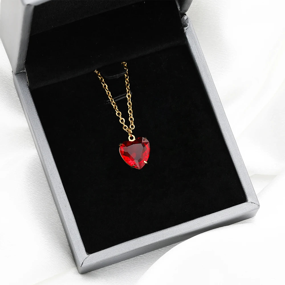 Love Charm 304 Stainless Steel 18k Gold Plated 12mm Heart Crystal Charm Pendant for Jewelry Necklace Making
