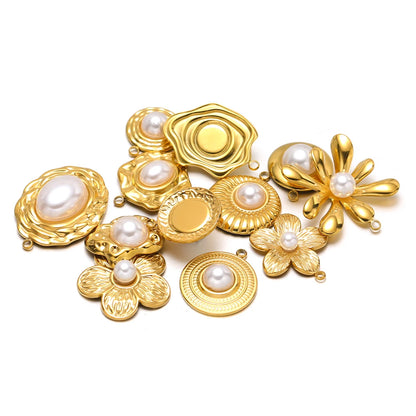 Hot Sale Fashion 18k Gold Plated Stainless Steel Pearl Flower Irregular Shape Charm Pendant for DIY Necklace Jewelry Making