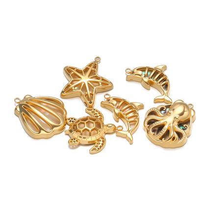 Gold Plated Stainless Steel Ocean Animal Charms Pendants for DIY Jewelry Making Necklace Bracelet Accessories