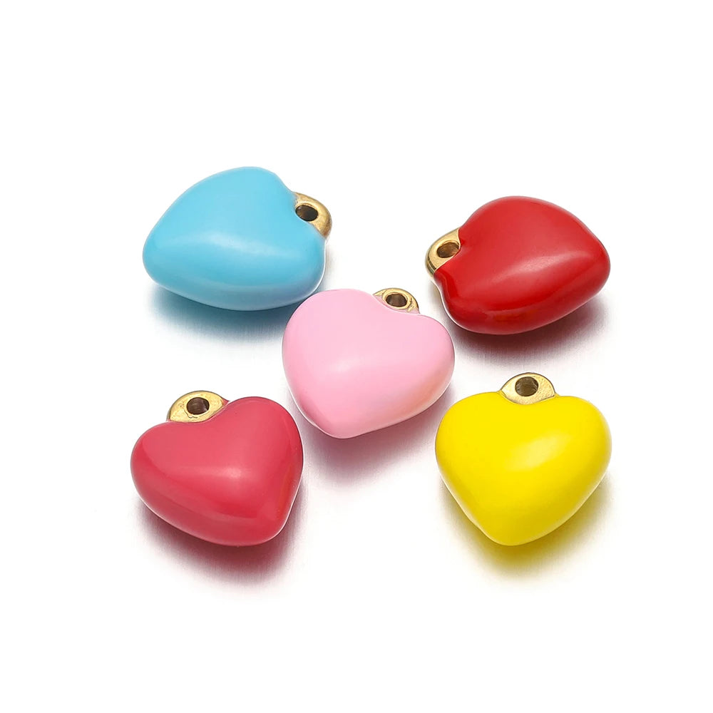 304 Stainless Steel Gold Plated Colorful  Minimalist Heart Enamel Charm Pendants for Necklace Making
