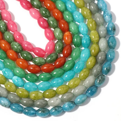 New Natural 8x12mm Rice Dyed Rainbow Colorful Jade Loose Bead, Mutil-color Jade Tourmaline Beads for DIY Women Jewelry Making