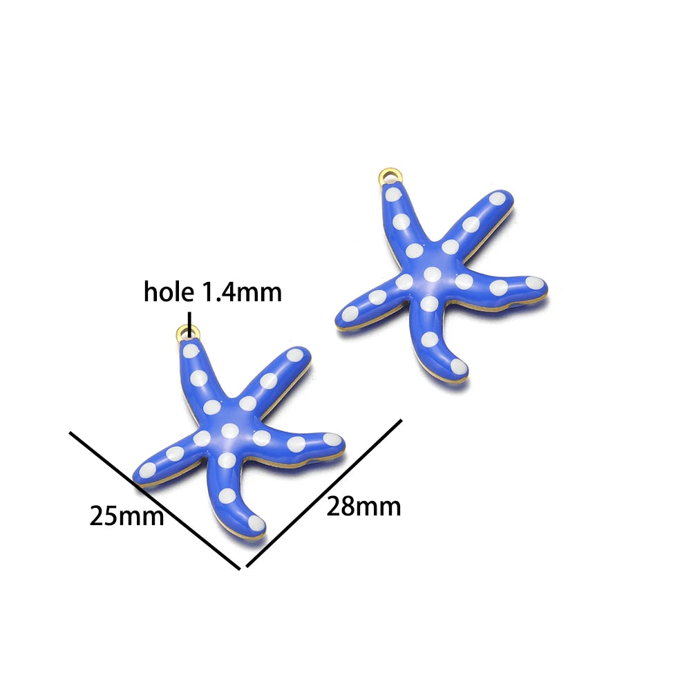 Wholesale Enamel Charms 18k Gold Plated Stainless Steel Enamel Starfish Fish Charm Pendant for DIY Necklace Jewelry Making