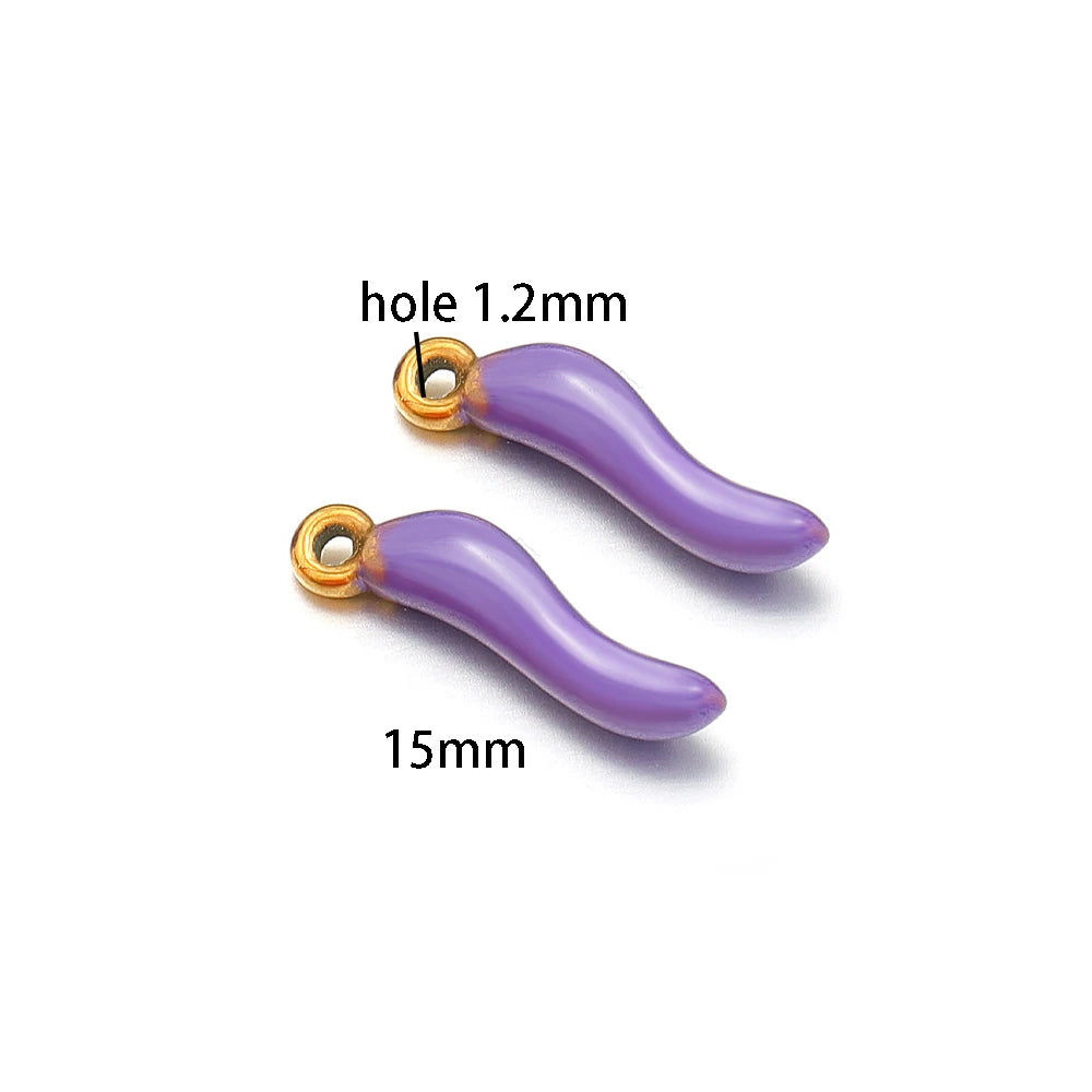 Colorful Enamel Stainless Steel 18K Gold Plated Red Pepper Chilli Charms Pendant for Jewelry Findings & Components