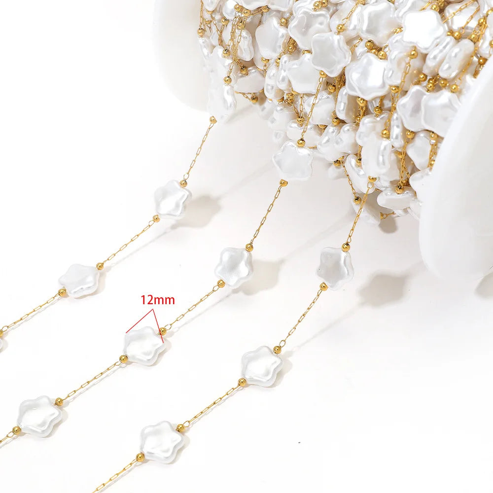 E561 Non-Tarnish 18K PVD Gold Stainless Steel Chains Fashion Artificial Pearl Star Moon Component Jewelry Findings Components