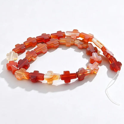 Natural Stone Christian Cross Beads Colorful Stones Loose Beads Strand for DIY Jewelry Making Bracelets Necklaces 12x16x5mm