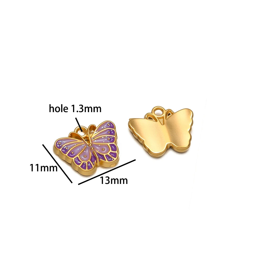 Hot Selling 18k Gold Plated Stainless Steel Enamel Butterfly Heart Shell Starfish Charm Pendant for DIY Necklace Jewelry Making