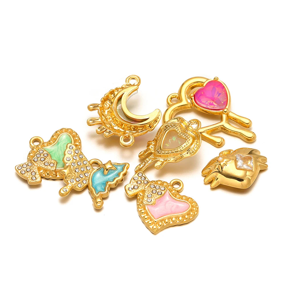 Hot Sale 18k Gold Plated Stainless Steel Fantastic Colorful Moon Butterfly Love Charm Pendant for Jewelry Making Accessories