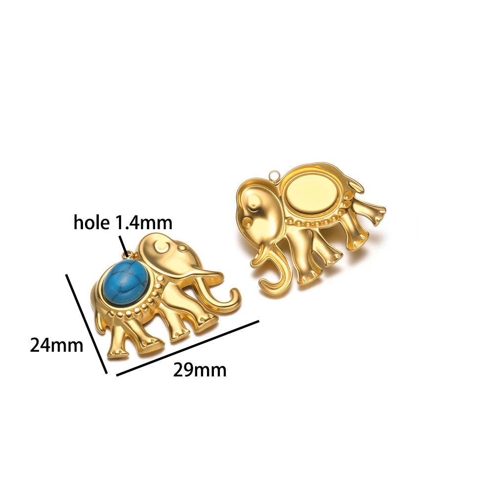 Wholesale Stainless Steel 18k Gold Plated Enamel Elephant Pineapple Heart Zircon Charm Pendant for Jewelry Necklace Making