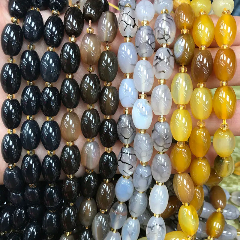 New Natural 8x12mm Rice Dyed Rainbow Colorful Agate Loose Bead, Mutil-color Agate Tourmaline for DIY Women Jewelry Making