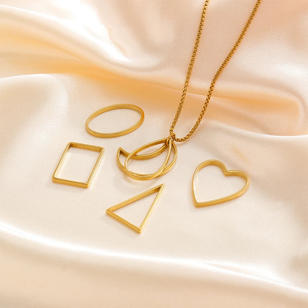 Geometric 18K  Gold Plated Stainless Steel Charm Oval Heart Square Charm Pendant for Jewelry Necklace Earring Making Accessories