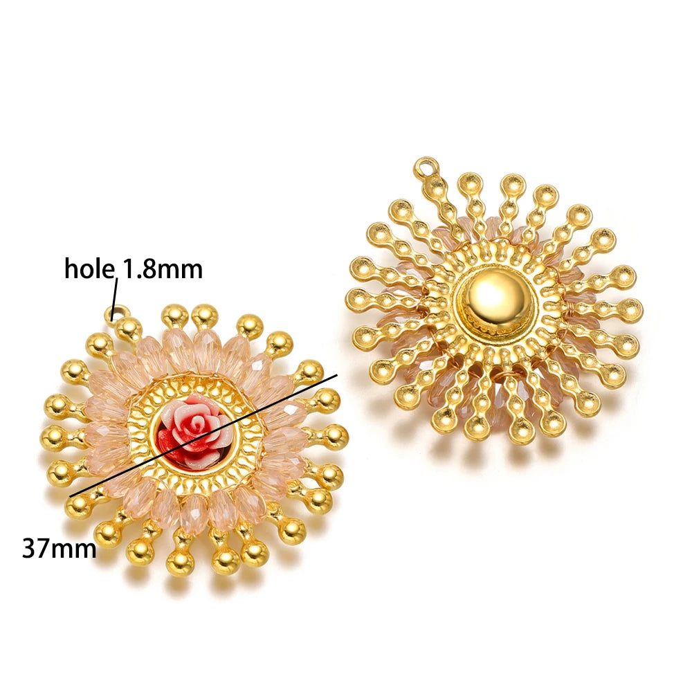 Handmade 18k Gold Plated Stainless Steel Crystal Geometric Flower Sun Charm Colorful Butterfly Pendant for Jewelry Making