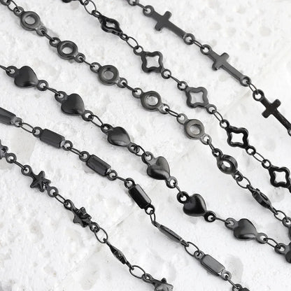 D1050 Customized Black PVD Clover Star Heart Cross Connectors Roller Chains Stainless Steel Jewelry Fashion Last Color Chains