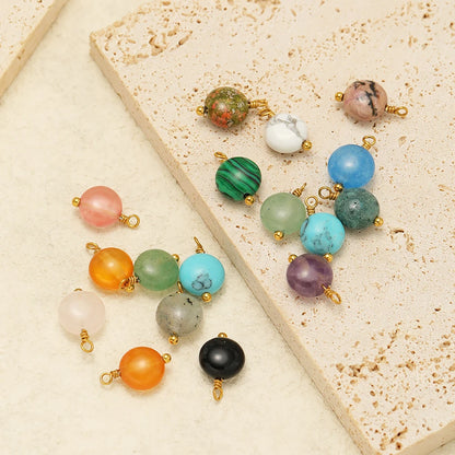 Handmade Stainless Steel 18K Gold Plated 8mm Natural Stone Charm Pendant for Jewelry Necklace Making Wholesale