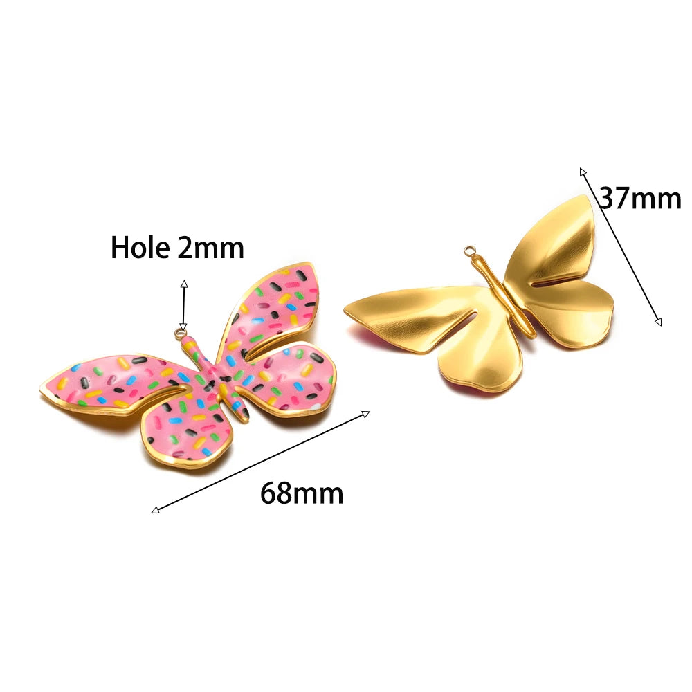 Stainless Steel 18k Gold Plated Enamel Heart butterfly Flower Conch Lip Charm Pendant for Jewelry Necklace Making