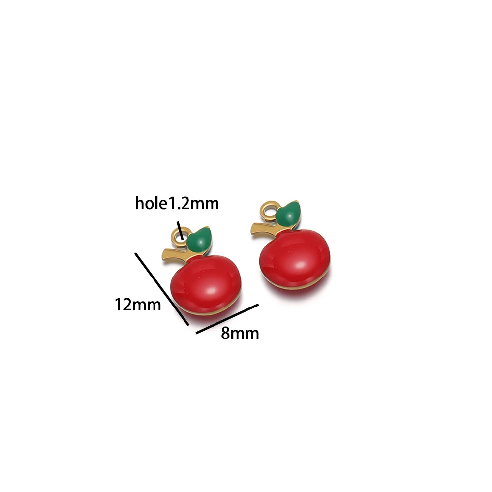 20pcs/bag Stainless Steel 18k Gold Plated Enamel Apple Charm Pendant for Handmade Jewelry Necklace Making
