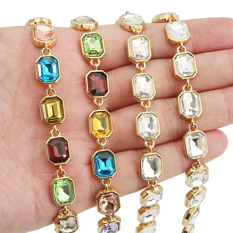 D886 Fashion Stainless Steel Crystal Chain Colorful Zircon Cz Chain for Necklace Bracelet Making Wholesale
