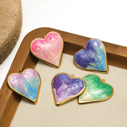 Romantic Dream Color Stainless Steel 18K Gold Plated Drip Oil Gradient Color Heart Charm Pendant for Jewelry Necklace Making