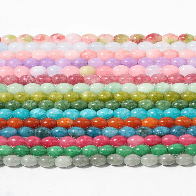 New Natural 8x12mm Rice Dyed Rainbow Colorful Jade Loose Bead, Mutil-color Jade Tourmaline Beads for DIY Women Jewelry Making