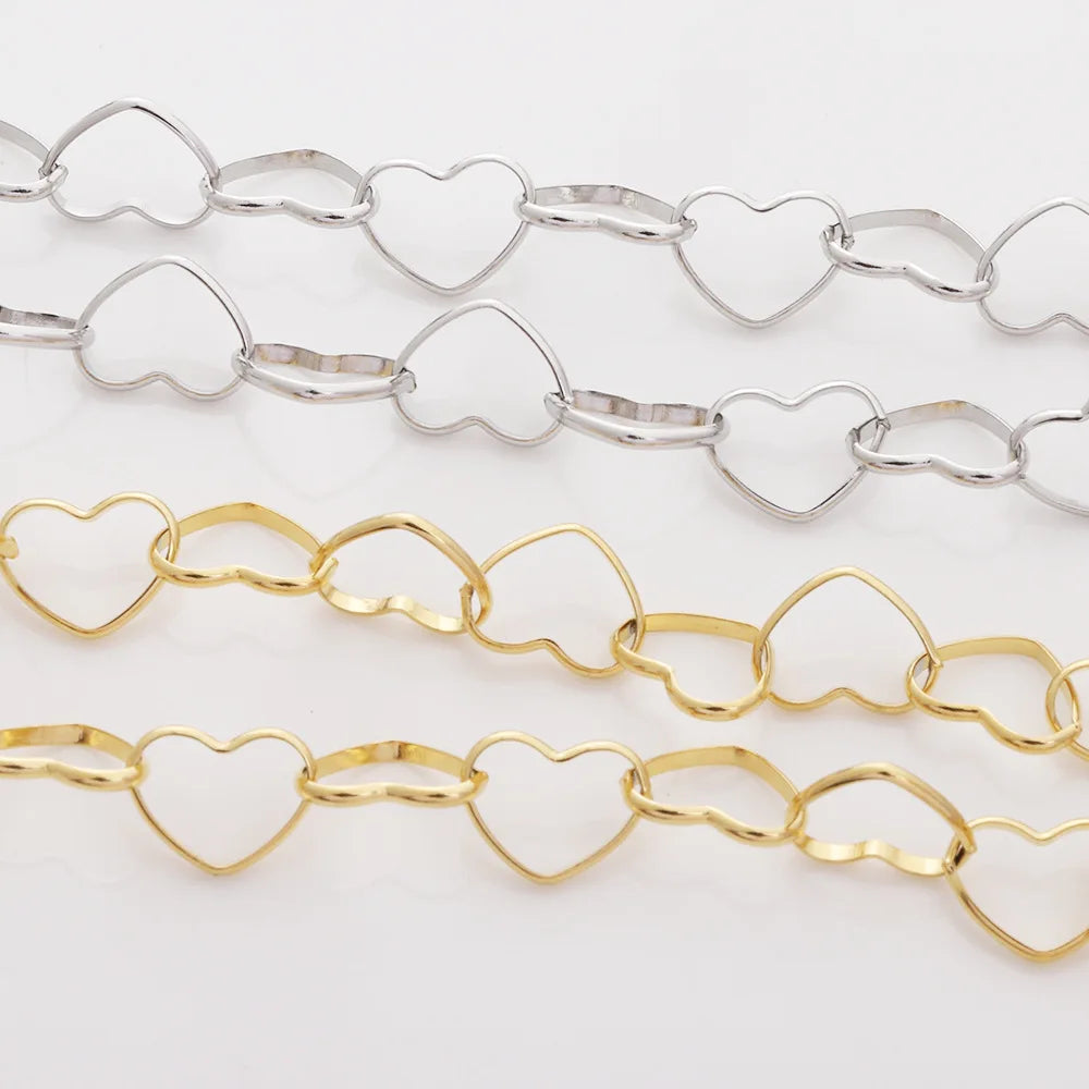 E730 Non Tarnish 18k Gold Plated Necklace Chain Heart Link Stainless Steel Necklace Chain for Jewelry Diy