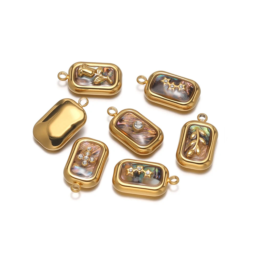 Elegant 304 Stainless Steel 18k Gold Plated Enamel Rectangle Fashion Charm Pendants for DIY Jewelry Necklace Making