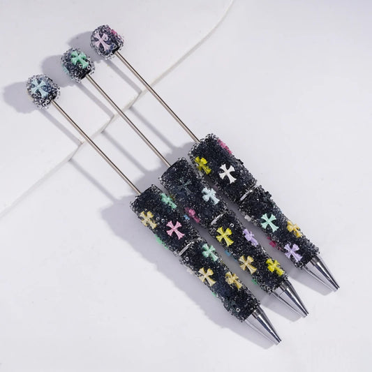 Sugar Beadable Pens with Shiny Cross Clear Rhinestones Full Cover Ballpoint Pens for DIY Beaded Pen Making
