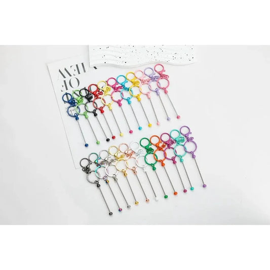 Mixed Color Metal Beadable Keychain Bulk, Spray Painted Lobster Clasp Key Ring With Ball Pin Stick for DIY Beadable Pen Making