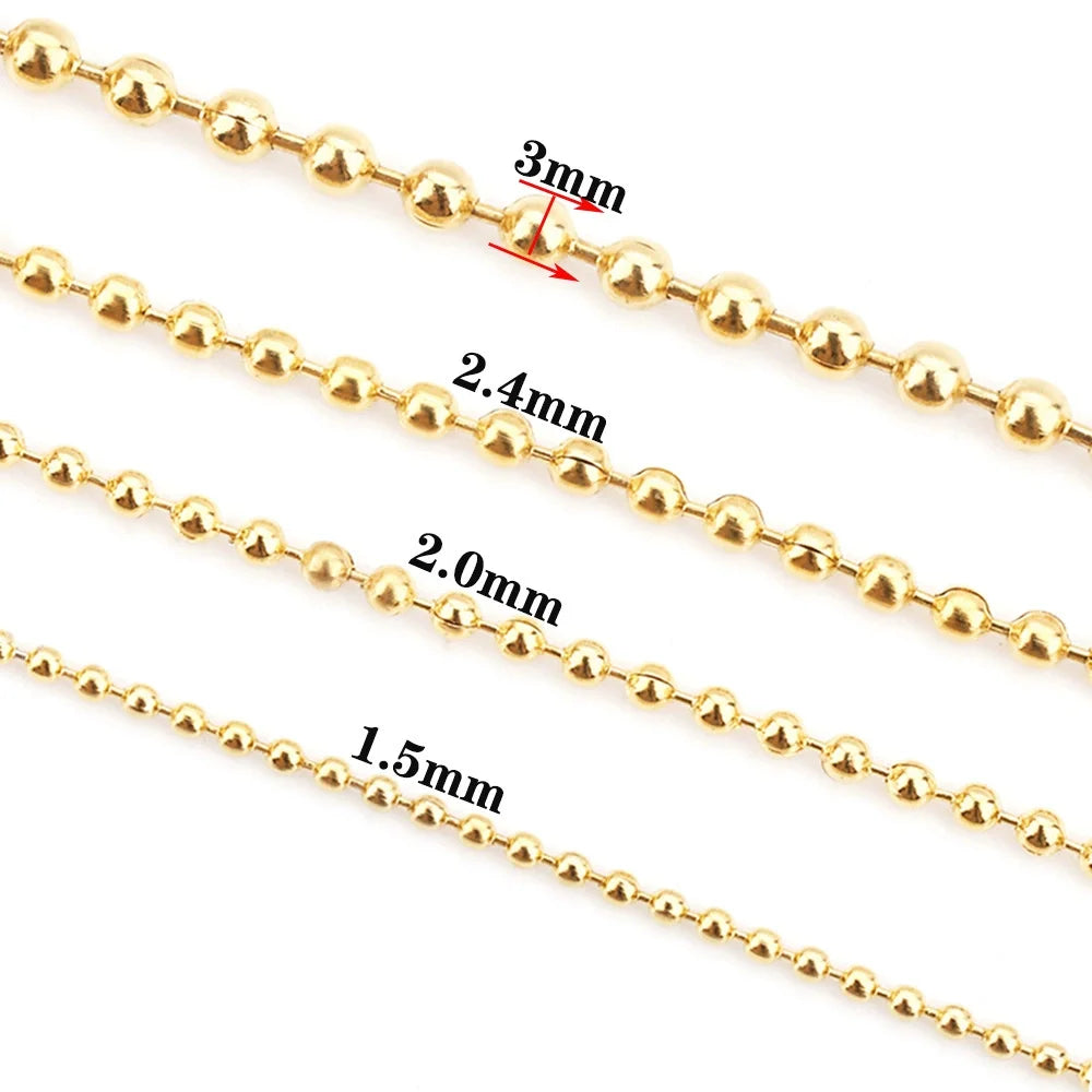 B339 High Quality 18k Gold Plating Stainless Steel Chain Bead Round Necklace Jewelry Chain Component Diy