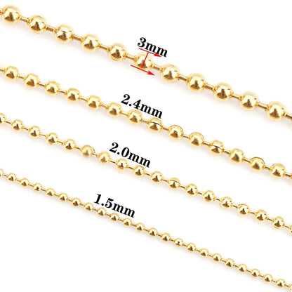 B339 High Quality 18k Gold Plating Stainless Steel Chain Bead Round Necklace Jewelry Chain Component Diy