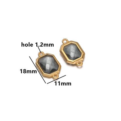 New Trend Fashion 18k Gold Plated Stainless Steel Two Hole Geometric Oval Zircon Charm Pendant for DIY Necklace Jewelry Making