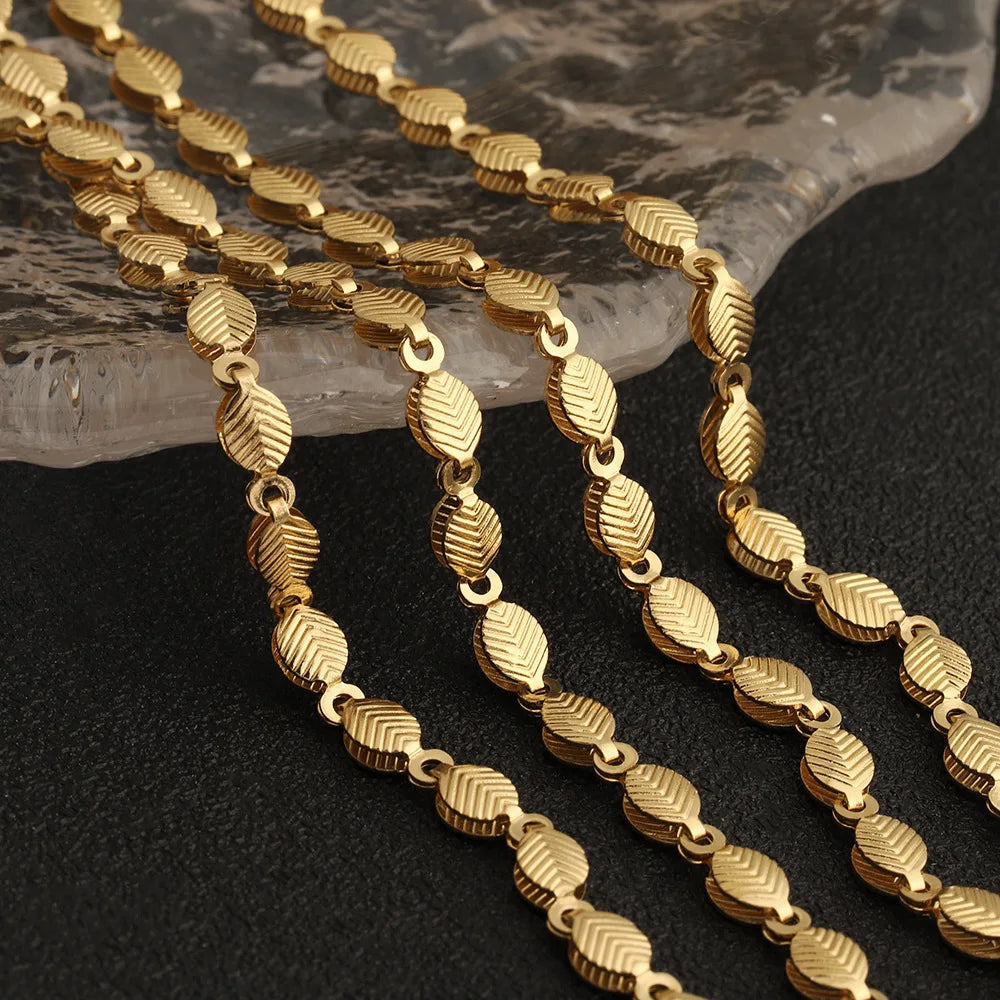 D799 Factory Wholesale Vaccum Stainless Steel Roll Chain Embossed Leaf Connectors Chain Accessory Handmade Jewelry Custom