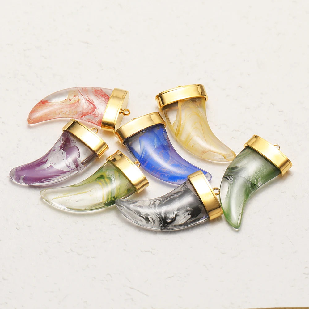 Wholesale Multicolor Glass Crescent Pendants 34 * 18mm - Bulk Horn Charms with Large 1.8mm Single Hole for Craft Supplies