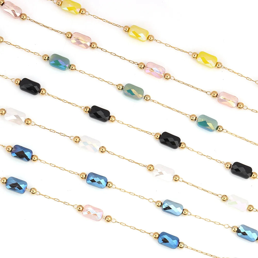 B3344 Non Tarnished Gold Bulk Chain Multi Crystal Beads Chain Ins Stainless Steel Chain for Diy