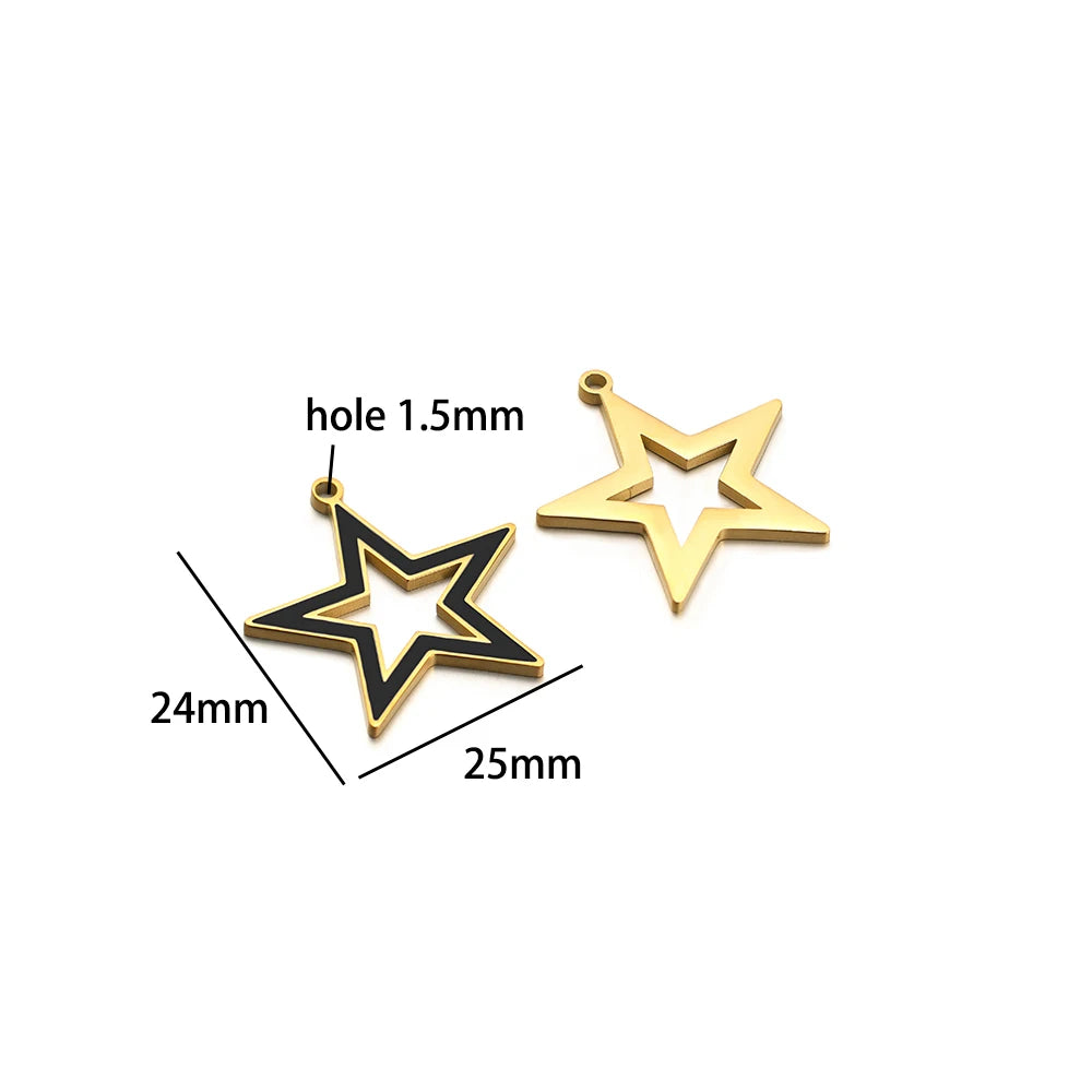 French Vintage Stainless Steel Gold Plated Dripping Oil Hollow Sun Star Butterfly Flower Charm Pendant for Jewelry Making