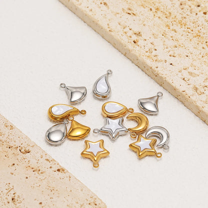 Fashion 18k Gold Plated Stainless Steel Enamel Star Moon Sector Water Drop Charm Pendant for DIY Necklace Jewelry Making