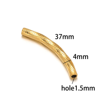 Gold Plated Stainless Steel Multi Patterns Embossed Curved Tube Bend Charm Pendant for DIY Jewelry Making Accessories