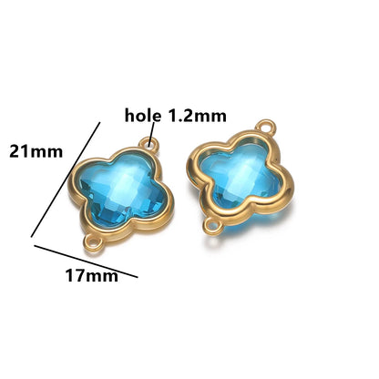 Wholesale 18k Gold Plated Stainless Steel Crystal Zircon Four Leaf Clover Charm Pendant for DIY Necklace Jewelry Making