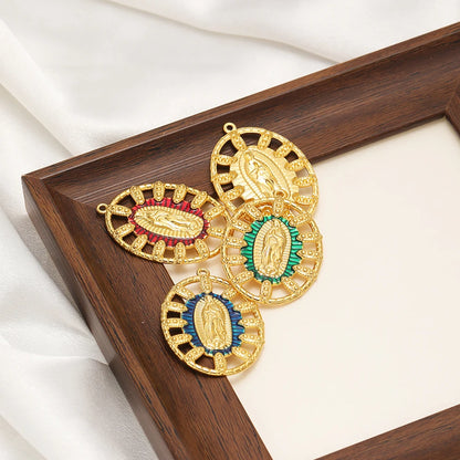 Trendy Religious Jewelry 18k Gold Plated Stainless Steel Hollow Enamel Oval Jesus Charm Pendant for DIY Necklace Jewelry Making